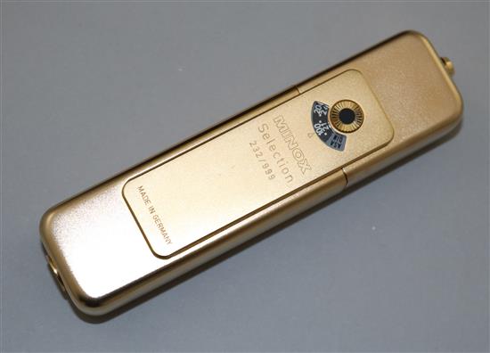 A Minox LX gold plated camera No.232/999 with original paperwork and box